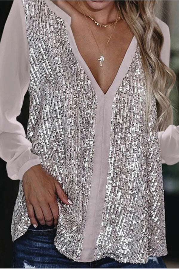 Bub® | Long Sleeve Sequin V-Neck Blouse