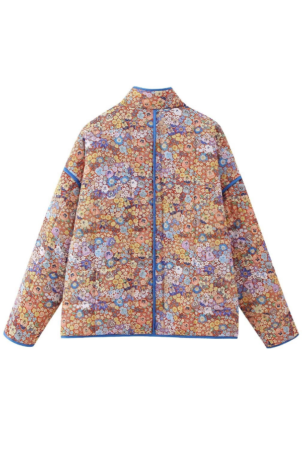 Cielo® | Printed Colorblock Large Pocket Stand Collar Quilted Cotton Jacket