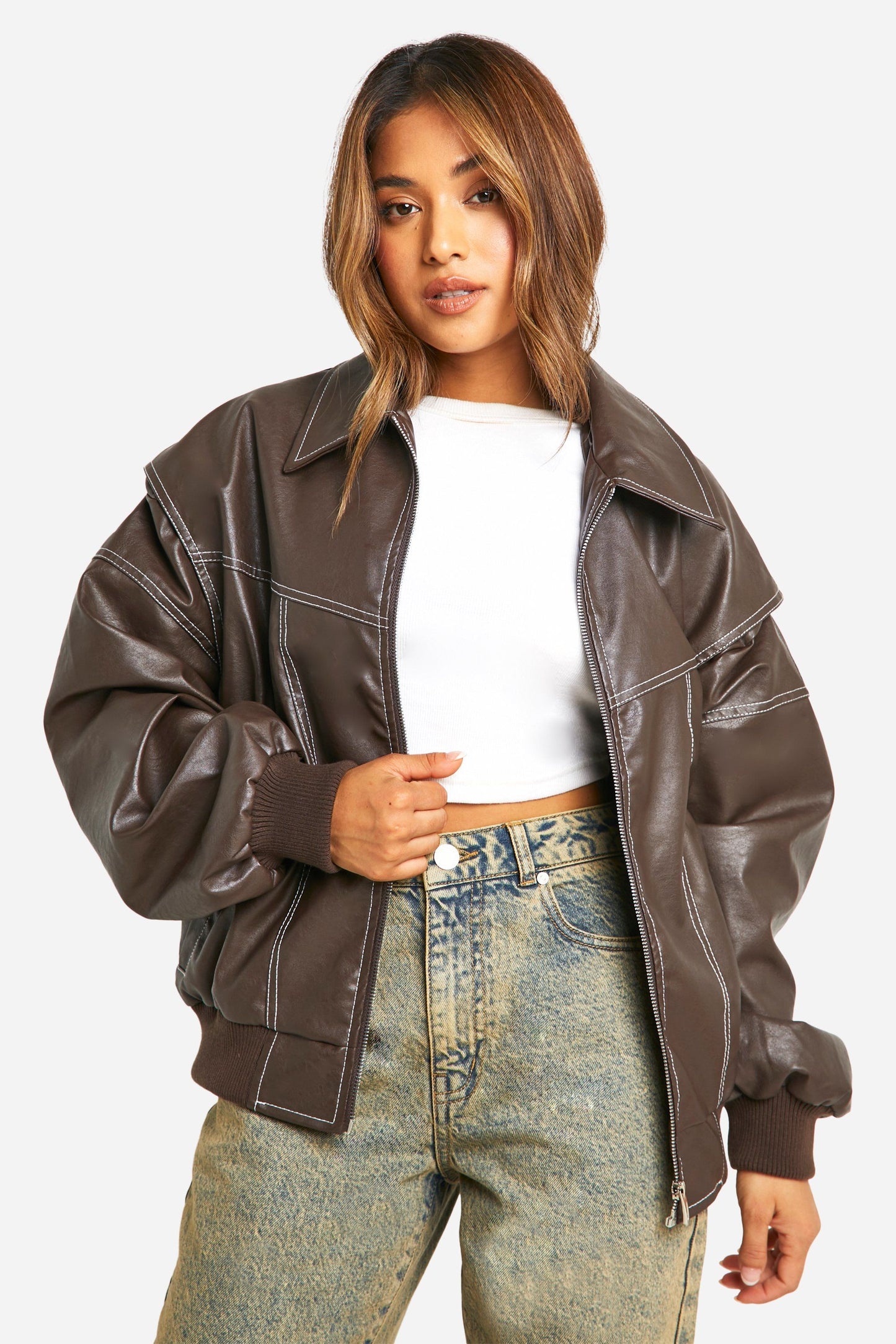 Elena® | Trendy leather bomber jacket