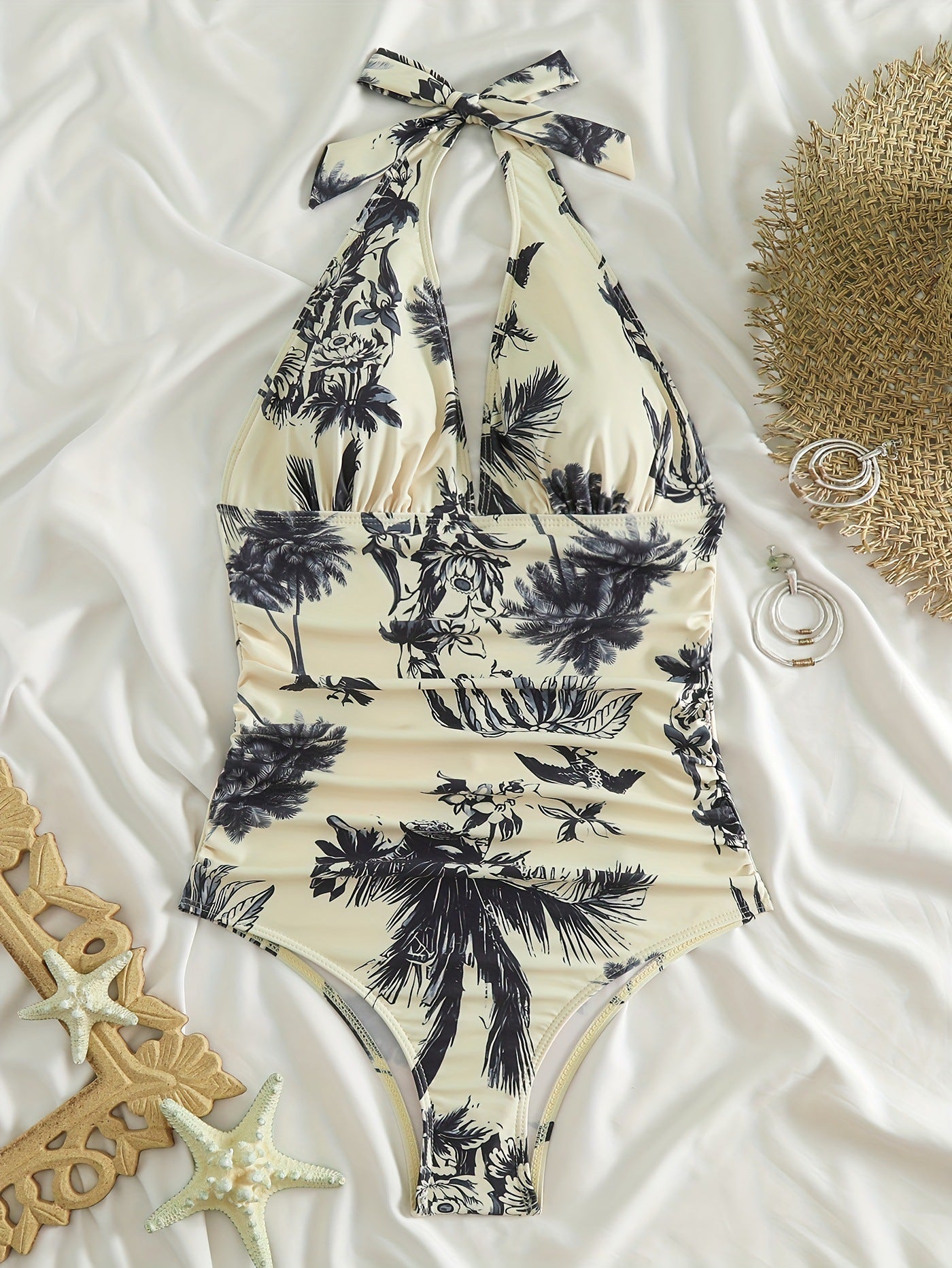 Elara® | Shaping V-neck swimsuit with garden print