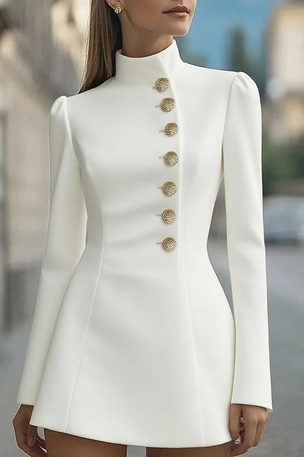 Delia® | Fashionable Stand Collar Single-Breasted Slim Fit Formal Mini Dress
