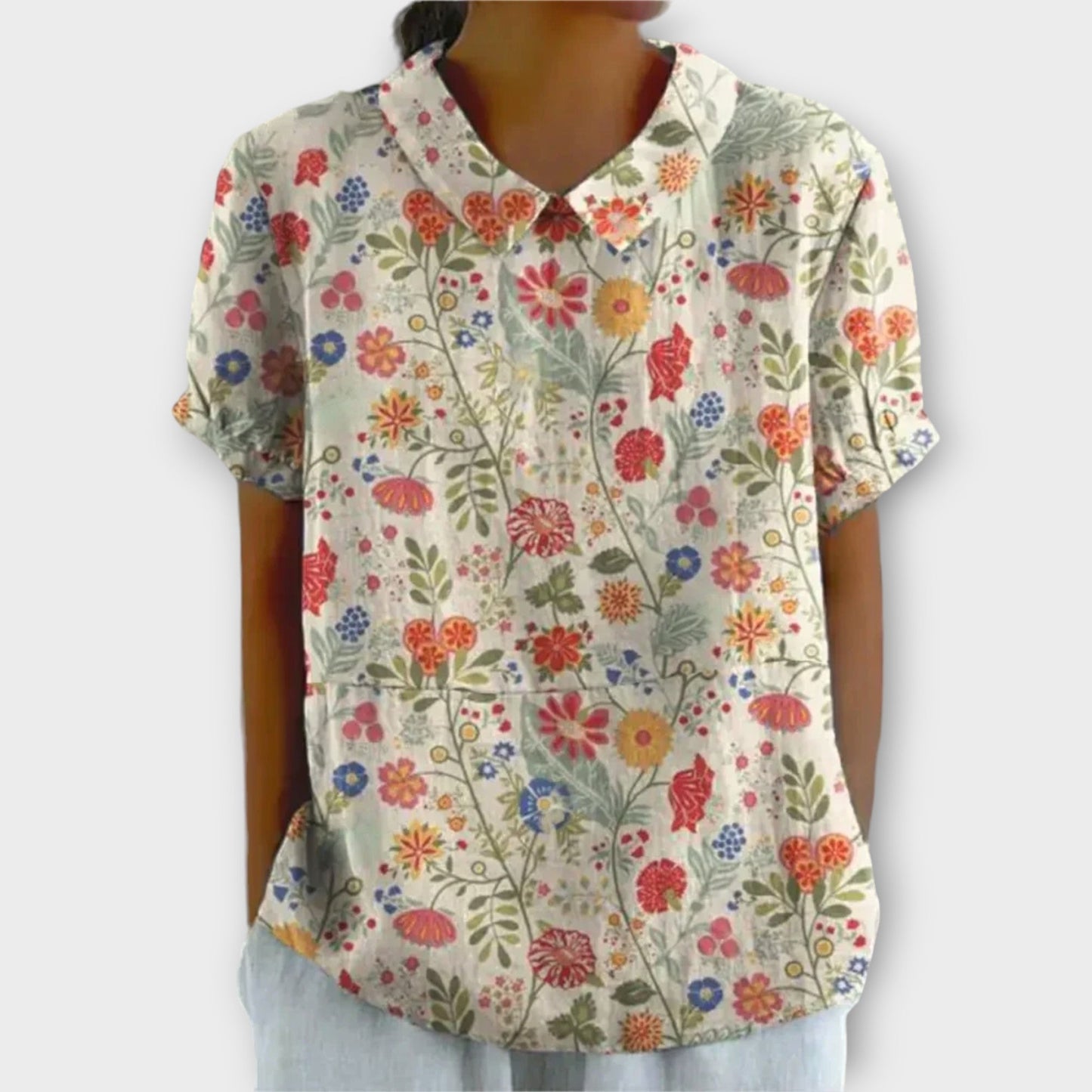Clara® | Elegant blouse made of breathable cotton and linen with a floral design
