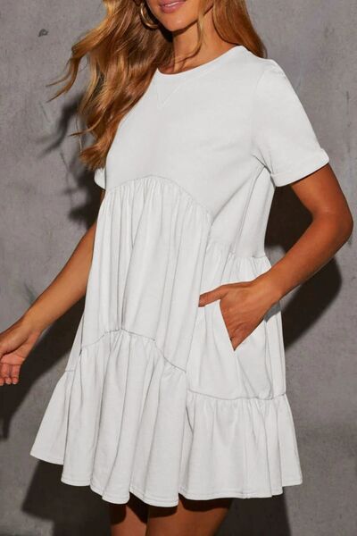 Aranza® | Tiered, short-sleeved, crew-neck mini dress