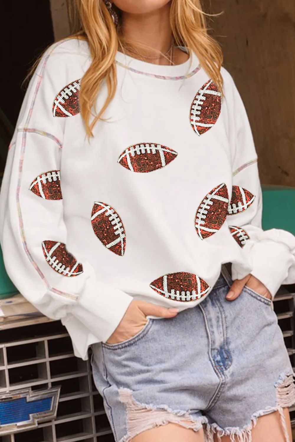 Bruna® | Sequin football sweatshirt with crew neck and long sleeves