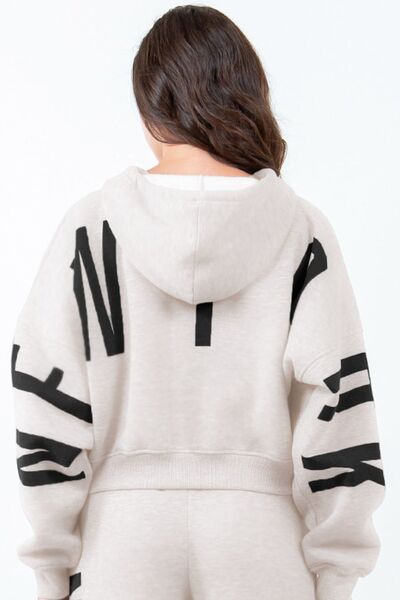 Amelia® | Long sleeve drawstring hoodie with letter graphic