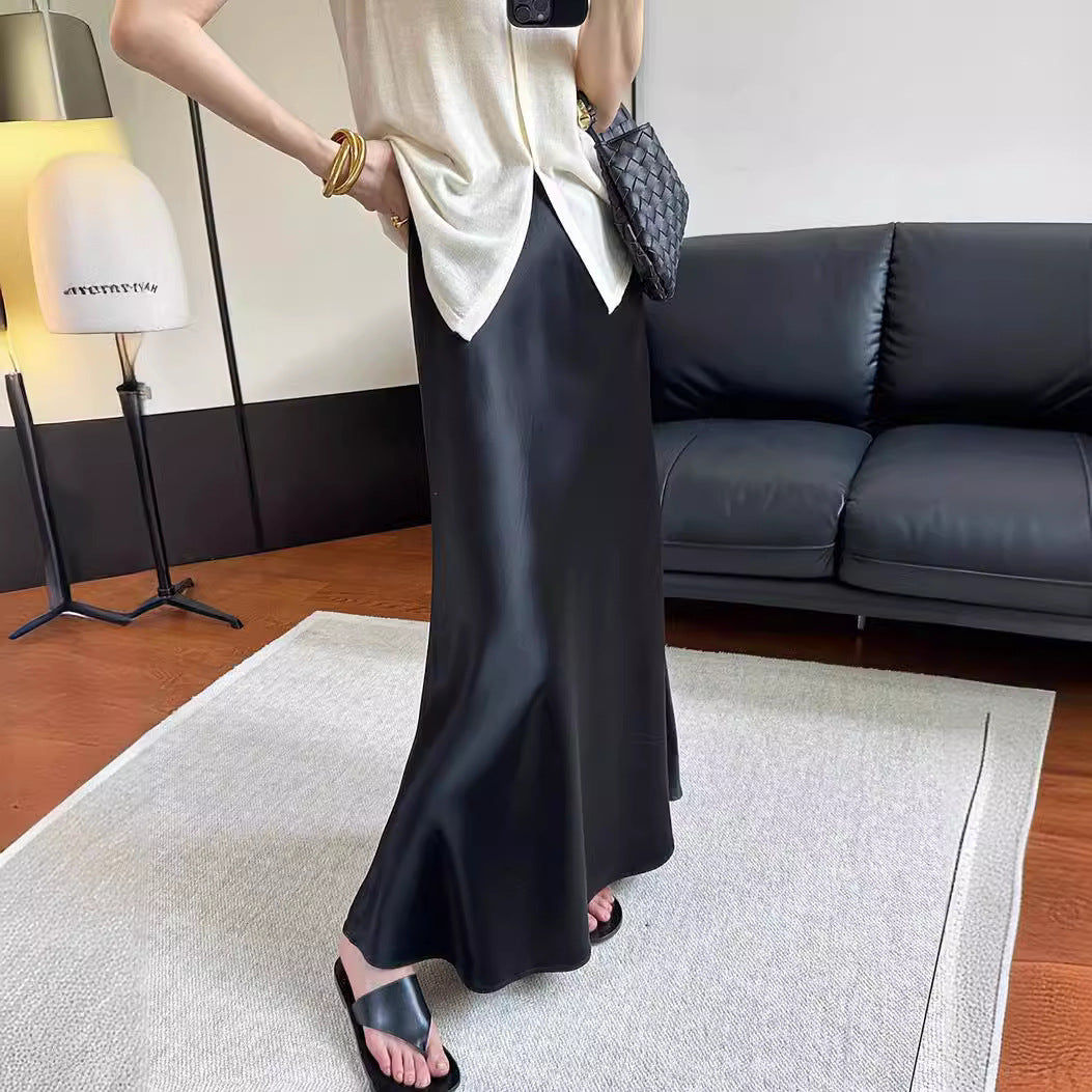 Coralie® | Trendy striped satin A-line skirt for women
