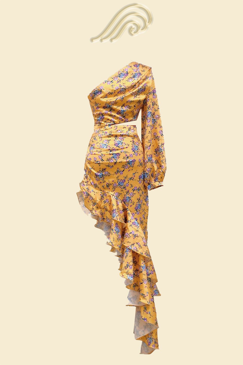 Abigail® | Printed Asymmetric Ruffle Maxi Dress