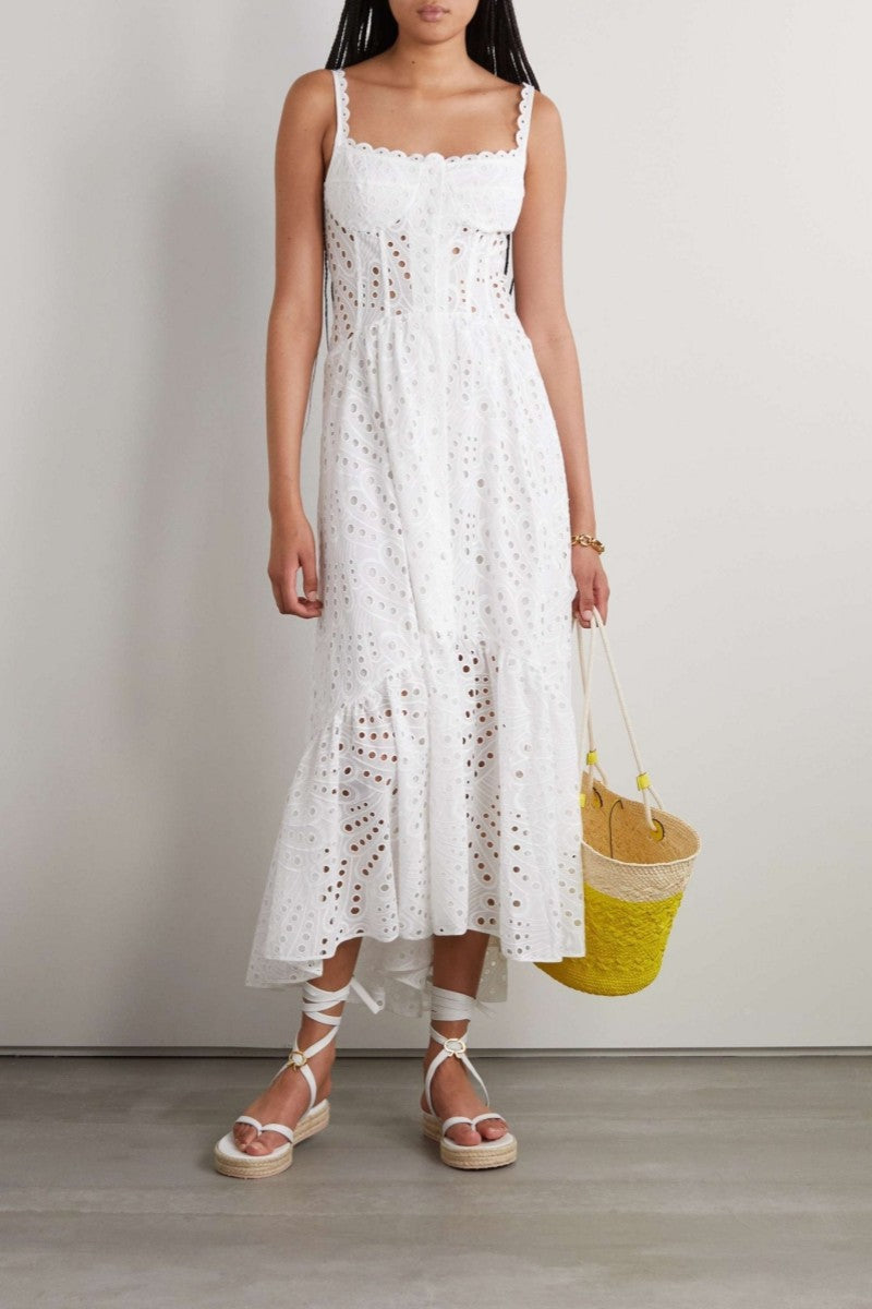Belinda® | Embroidered Lace Midi Bustier Dress