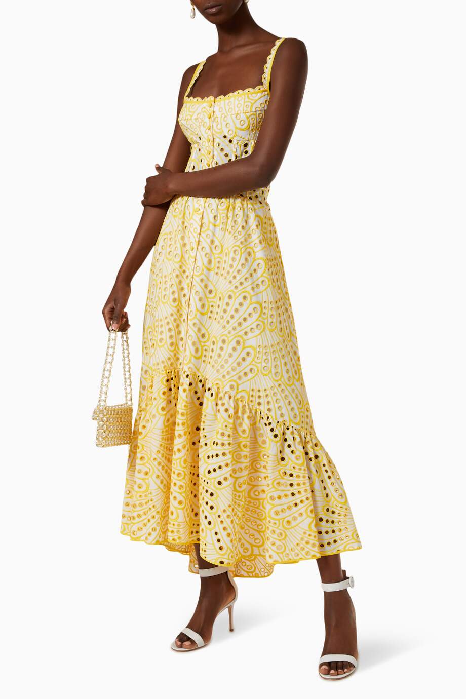 Belinda® | Embroidered Lace Midi Bustier Dress