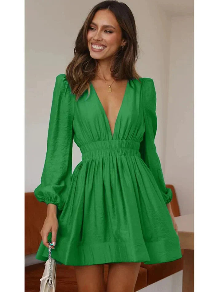 Josephine | Elegant Short Dress with Puff Sleeves & Elastic Waist