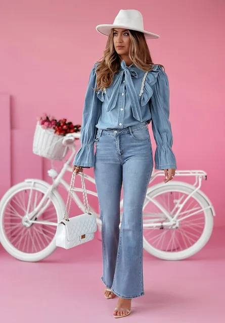 Women’s Wide-Leg Jeans – High Rise – Structured Denim – Flared Relaxed Fit – Full Length