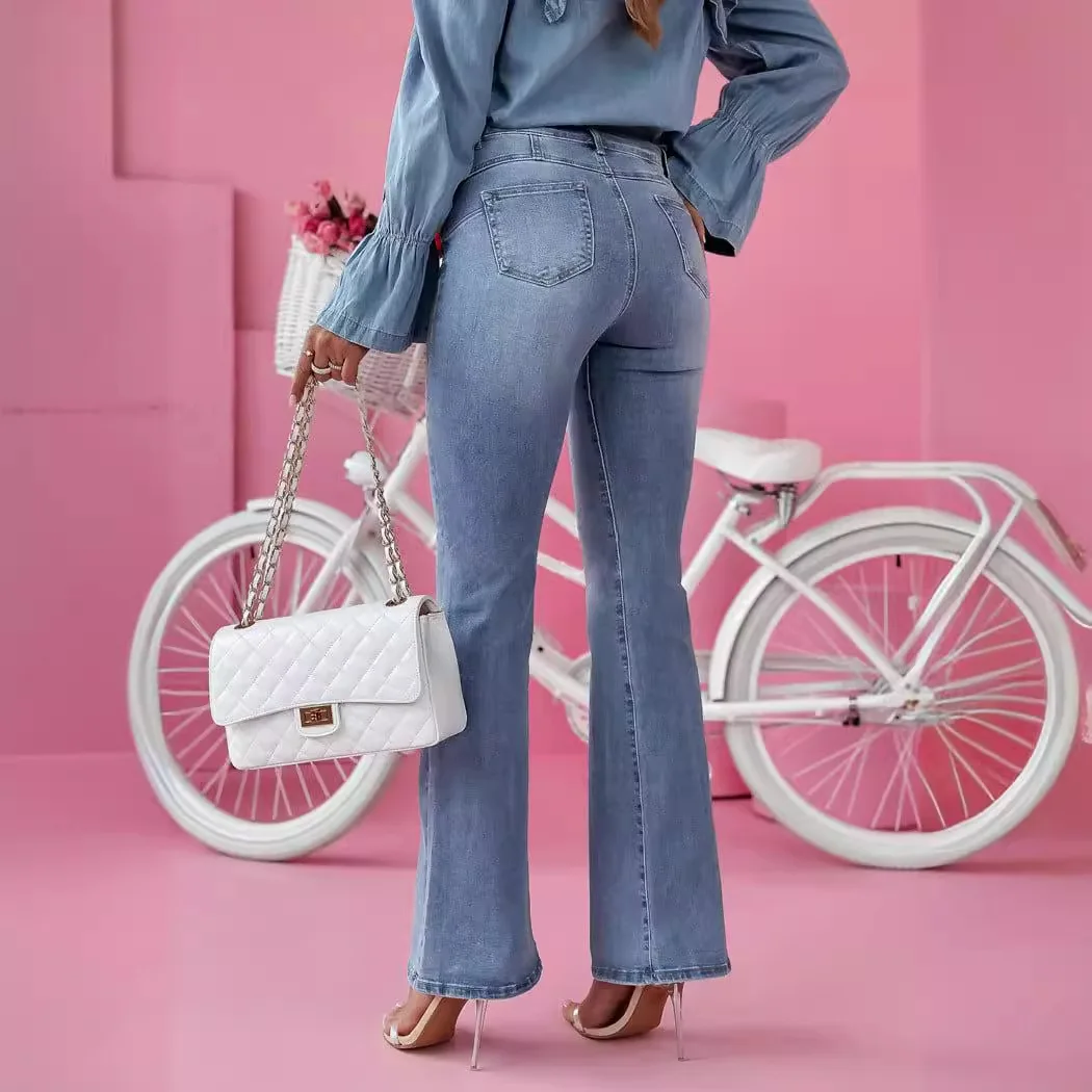 Women’s Wide-Leg Jeans – High Rise – Structured Denim – Flared Relaxed Fit – Full Length