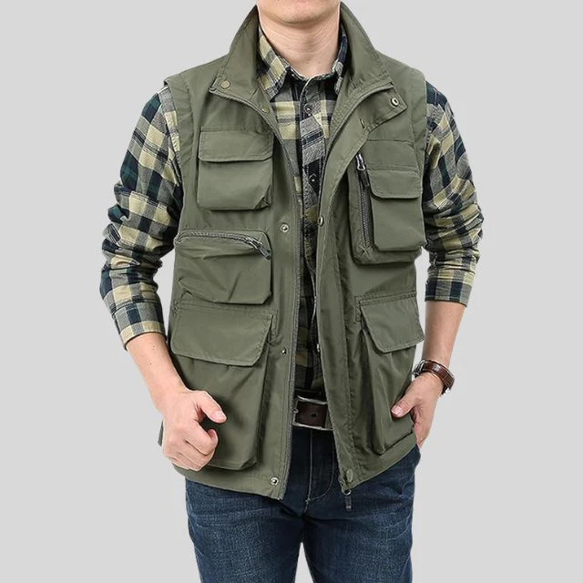 Men’s Cargo Bodywarmer Vest – Regular Fit – Utility Pockets – Zip and Snap Front – Outdoor Layer