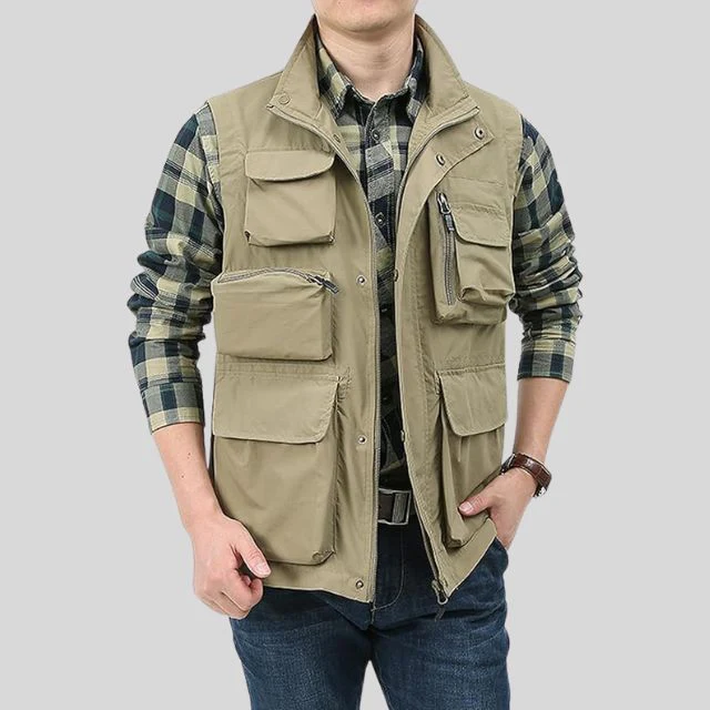 Men’s Cargo Bodywarmer Vest – Regular Fit – Utility Pockets – Zip and Snap Front – Outdoor Layer