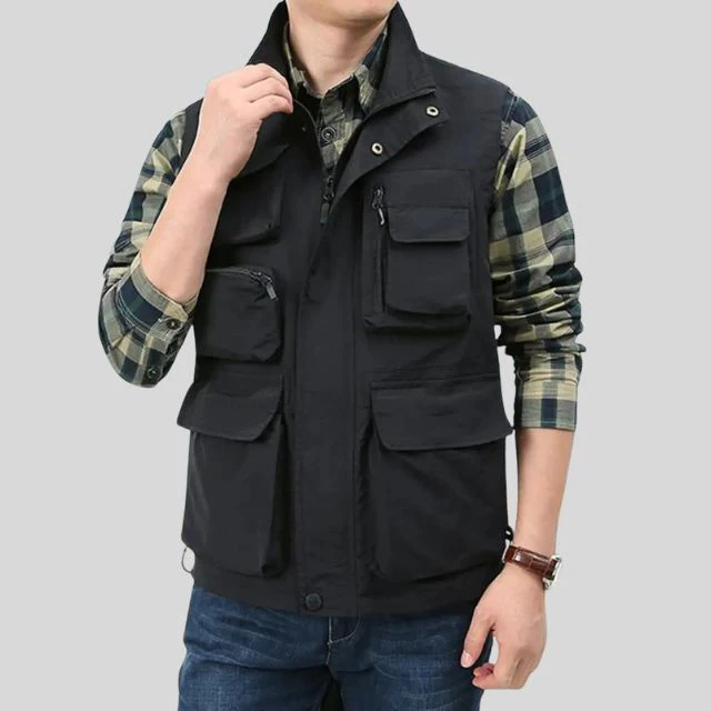 Men’s Cargo Bodywarmer Vest – Regular Fit – Utility Pockets – Zip and Snap Front – Outdoor Layer