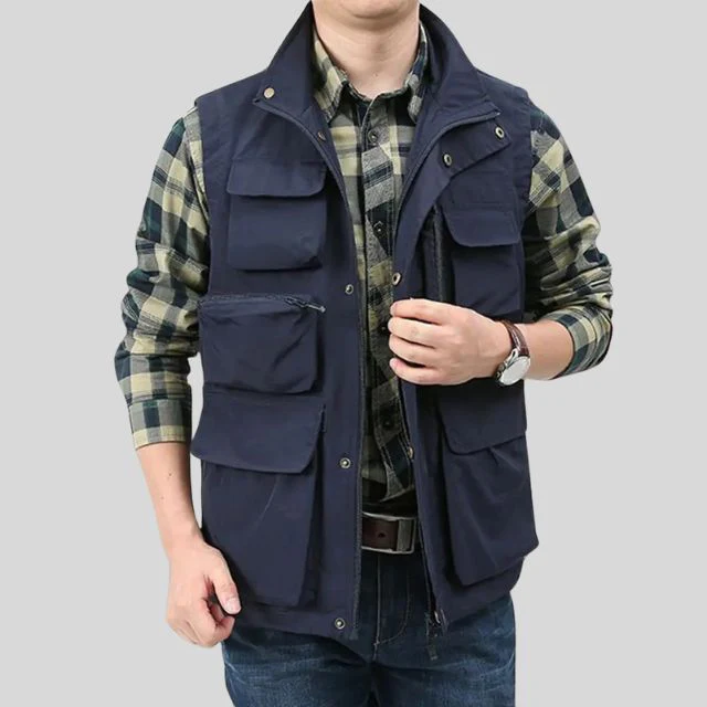 Men’s Cargo Bodywarmer Vest – Regular Fit – Utility Pockets – Zip and Snap Front – Outdoor Layer