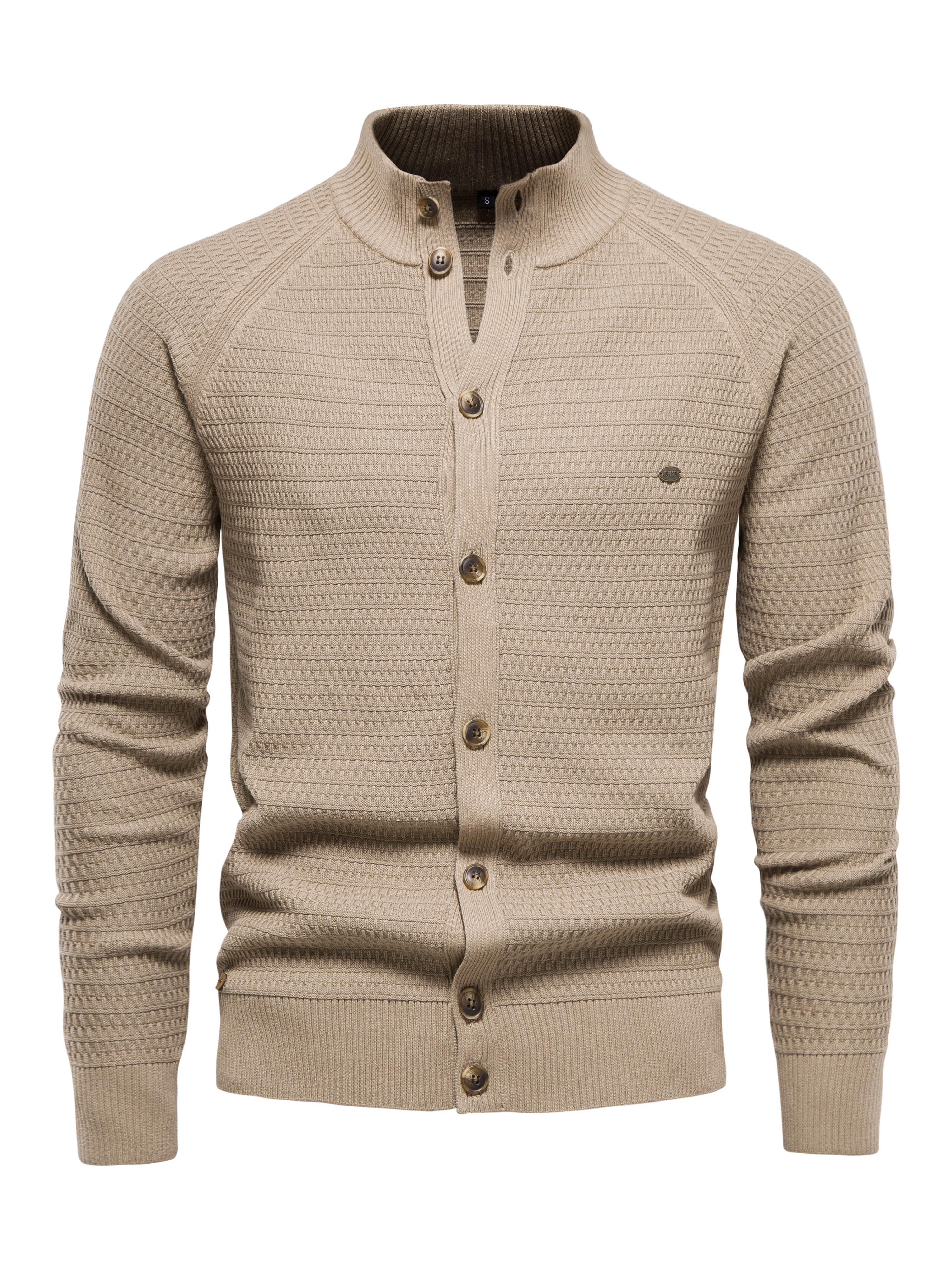 Men’s Sweater – Slim Fit – Ribbed High Collar – Button Front – Textured Knit