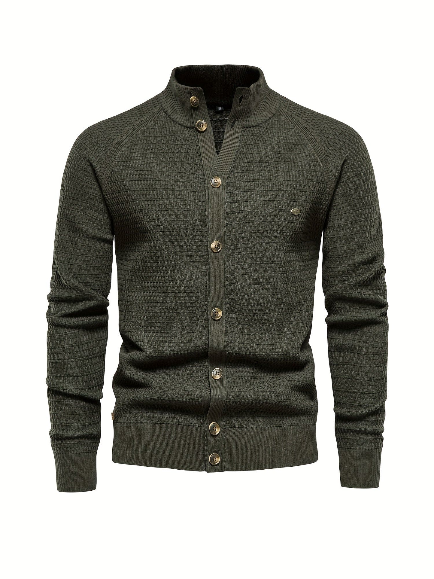 Men’s Sweater – Slim Fit – Ribbed High Collar – Button Front – Textured Knit