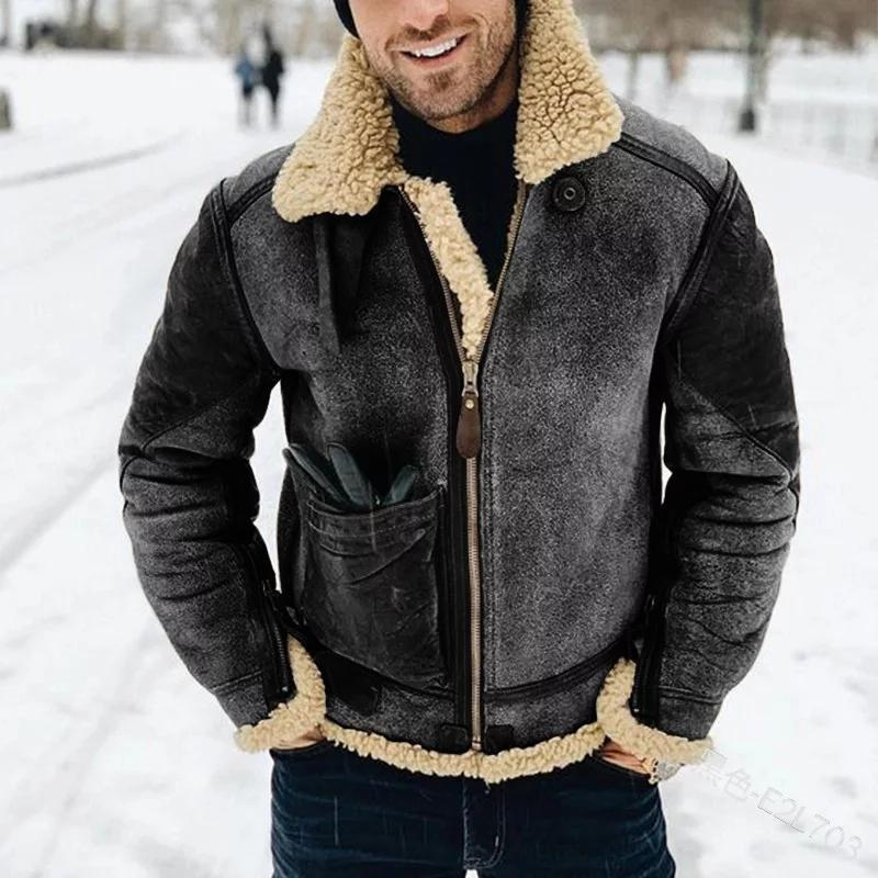 Men’s Bomber Jacket – Structured Fit – Suede Look – Shearling Collar & Cuffs – Zip Closure