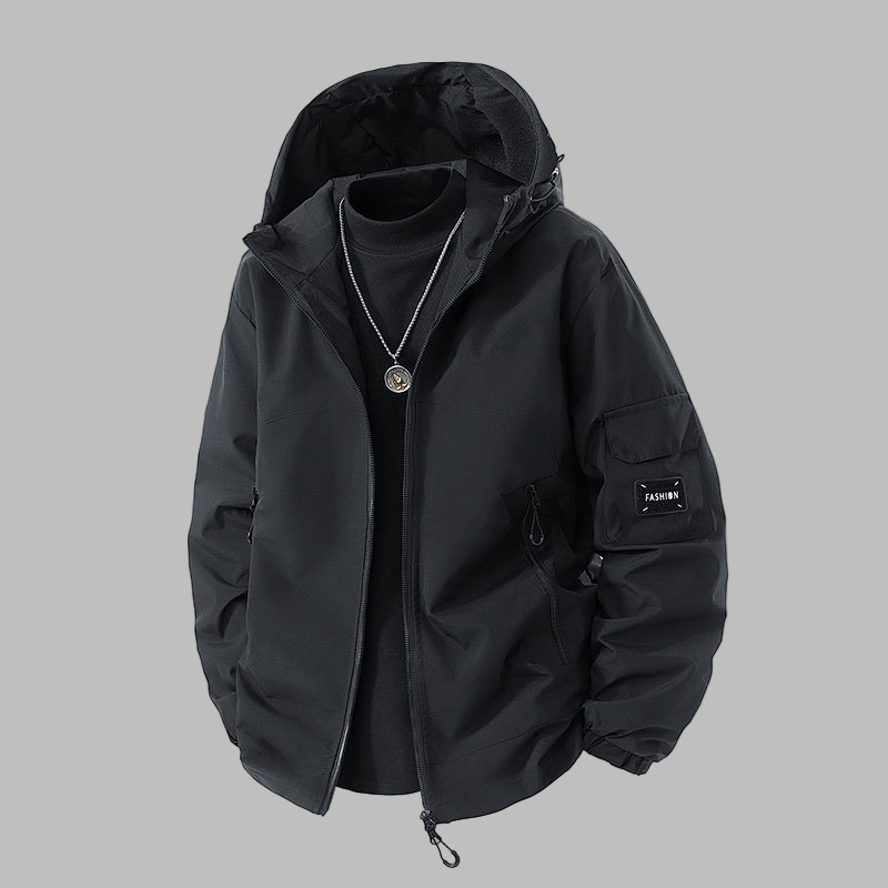 Men’s Hooded Jacket – Relaxed Fit – Water-Resistant – Zip Pockets – Adjustable Hem