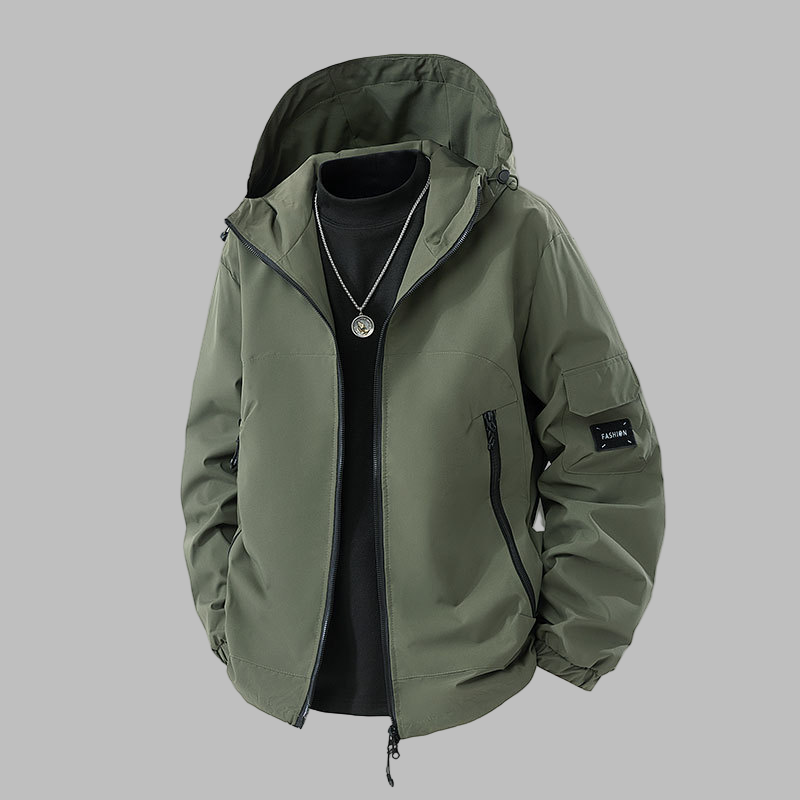 Men’s Hooded Jacket – Relaxed Fit – Water-Resistant – Zip Pockets – Adjustable Hem