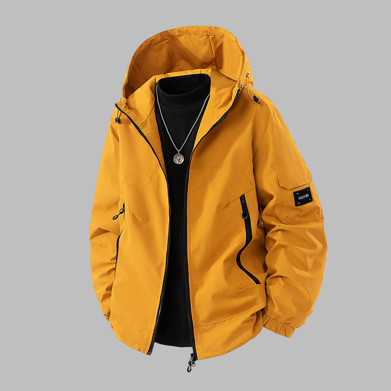 Men’s Hooded Jacket – Relaxed Fit – Water-Resistant – Zip Pockets – Adjustable Hem