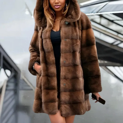 Women’s Trench Coat – Faux Fur – Relaxed Fit – Hooded – Mid-Thigh Length