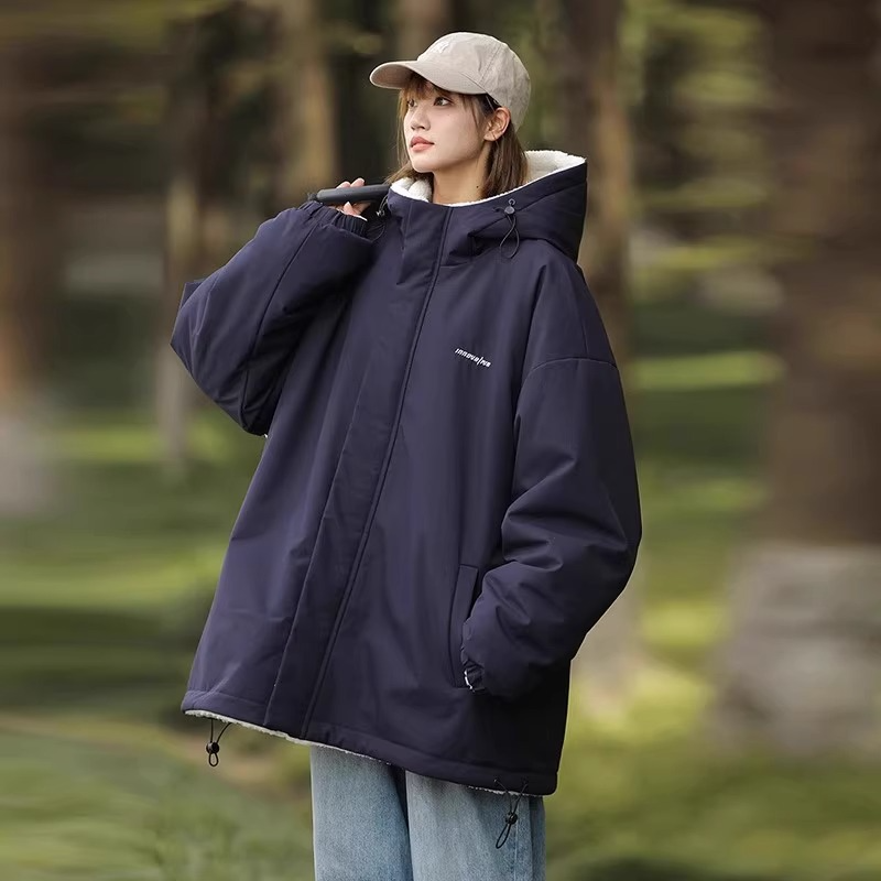 Women’s Hooded Jacket – Oversized Fit – Plush Lined – Reversible – Drawstring Hem