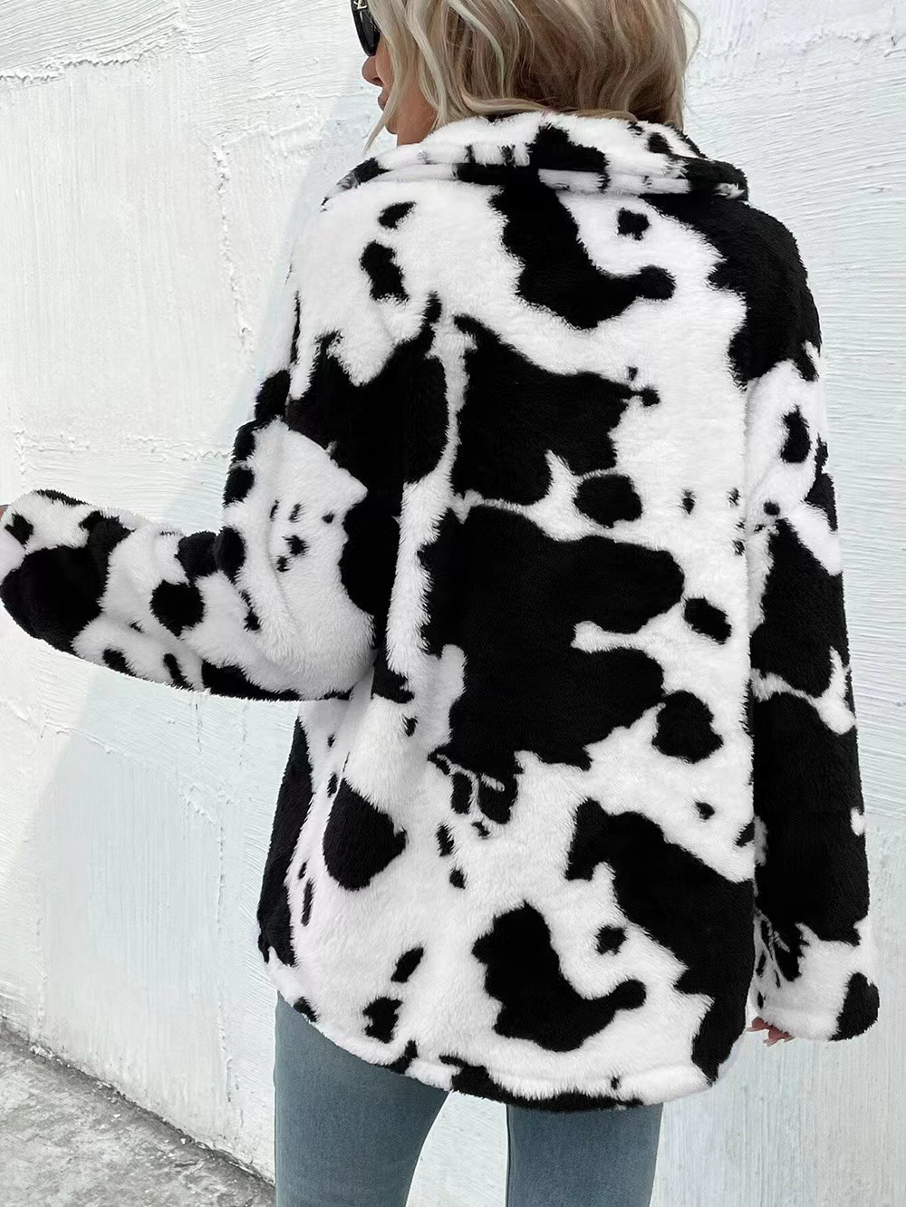 Women’s Overshirt Coat – Plush Fleece – Relaxed Fit – Bold Print – Button Front