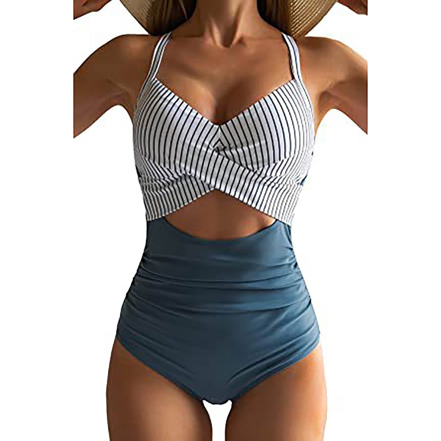 Alicia® | Hollow Cross Halter Padded Contrast Swimsuit