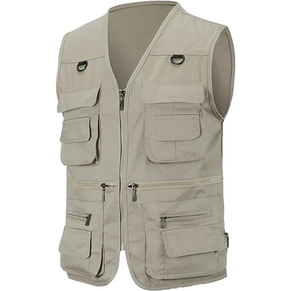 Men’s Utility Vest – Cotton – Regular Fit – Multi-Pocket – Zip Front – Outdoor Wear