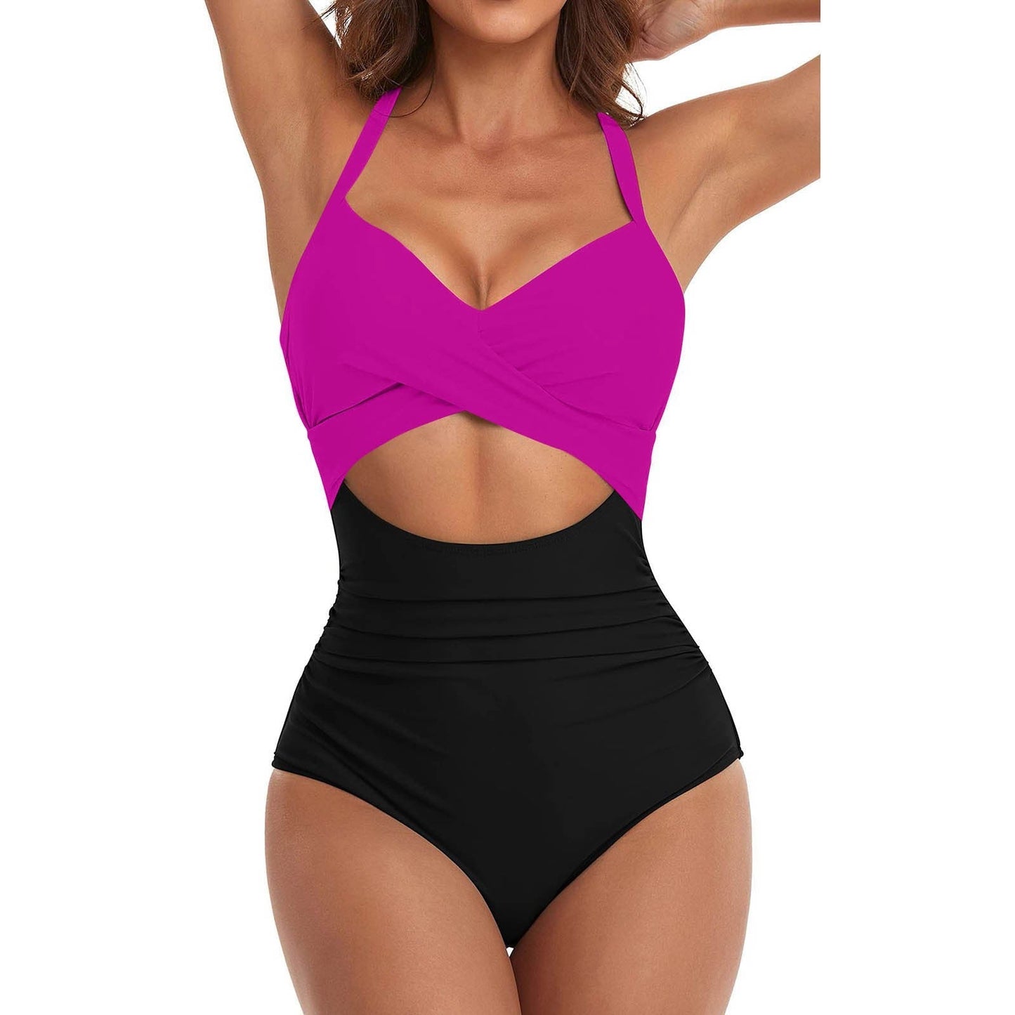 Alicia® | Hollow Cross Halter Padded Contrast Swimsuit