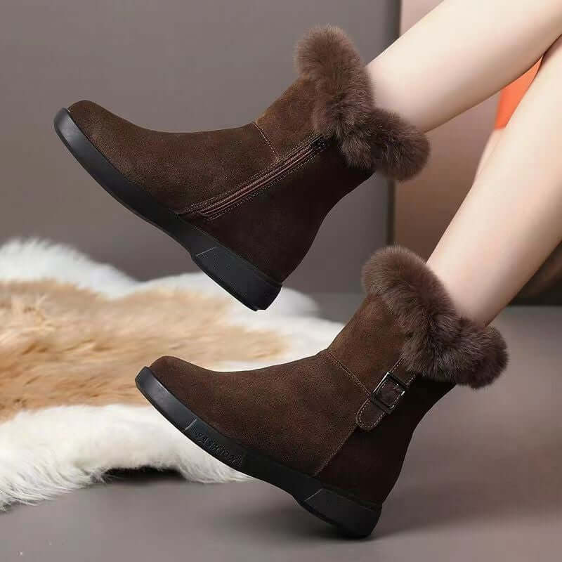 Women’s Snow Boots – Mid-Calf – Faux Fur Lined – Water-Resistant – Side Zipper – Grip Sole