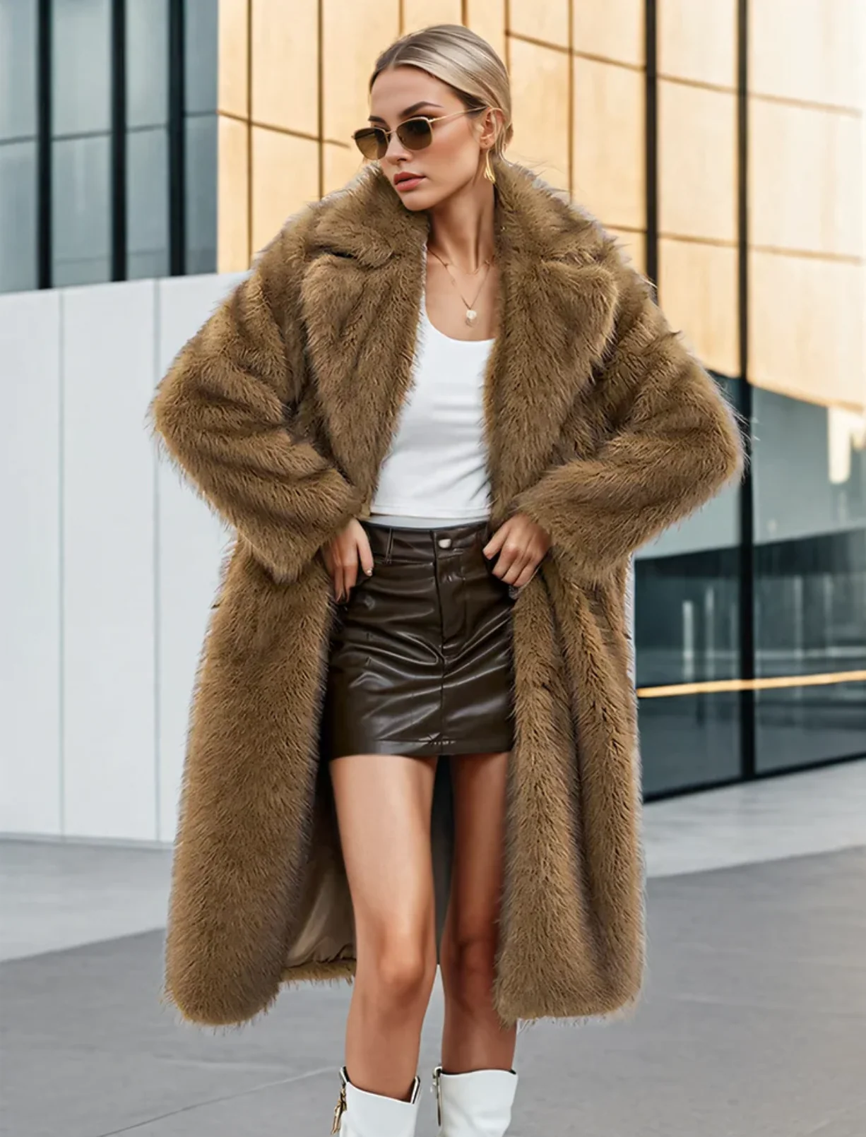 Women’s Fur Coat – Faux Fur – Oversized Fit – Full Length – Large Collar
