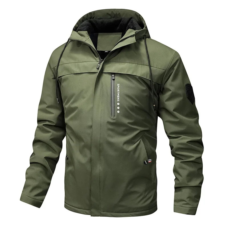 Men’s Jacket – Regular Fit – Windproof Water-Resistant – Fleece Hood – Zipped Pockets