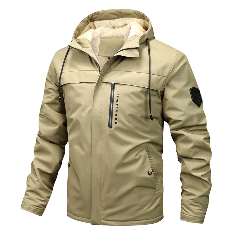 Men’s Jacket – Regular Fit – Windproof Water-Resistant – Fleece Hood – Zipped Pockets