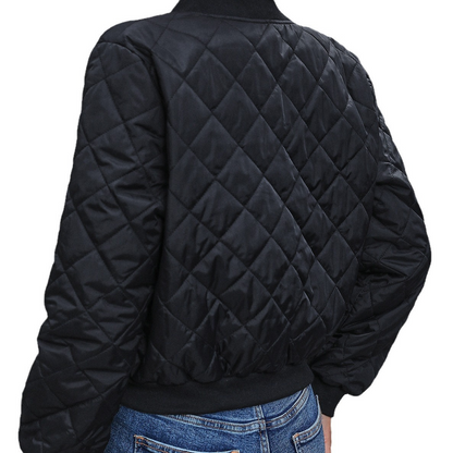 Women’s Bomber Jacket – Quilted Fabric – Fitted Waist – Ribbed Hem – Zip Closure