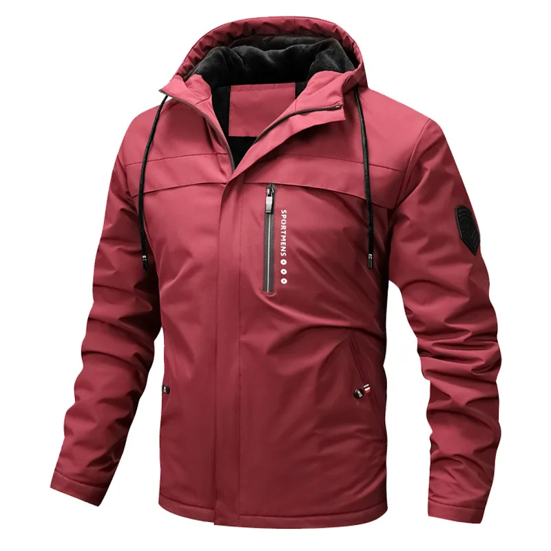 Men’s Jacket – Regular Fit – Windproof Water-Resistant – Fleece Hood – Zipped Pockets