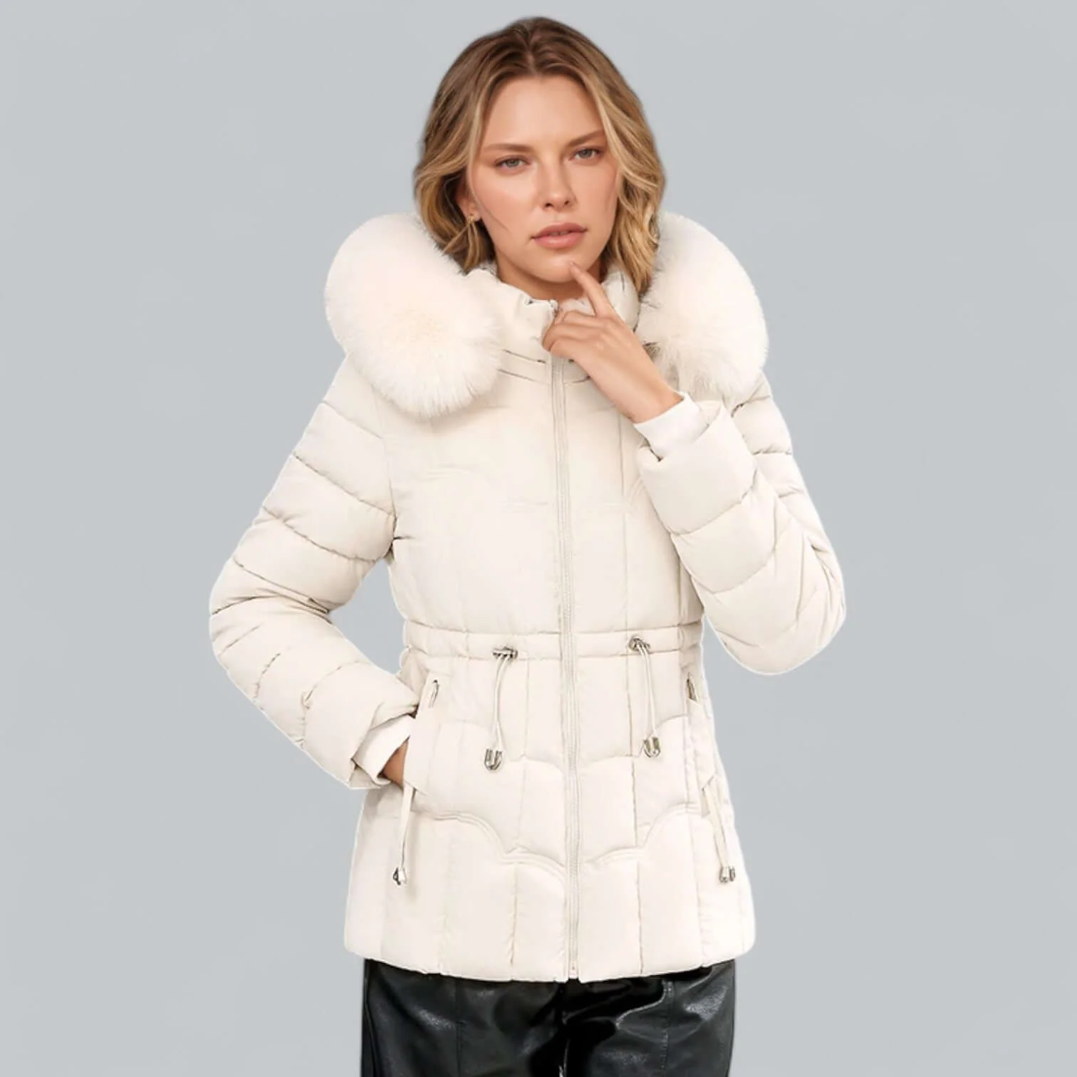 Women’s Parka Coat – Quilted Insulated – Tailored Fit – Faux Fur Hood – Mid Length