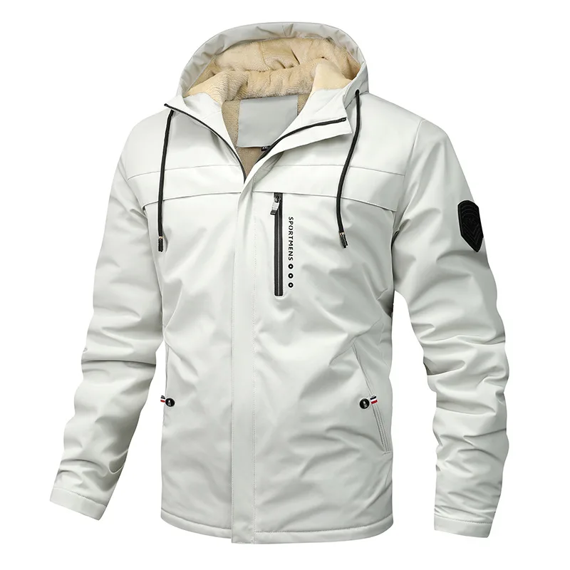 Men’s Jacket – Regular Fit – Windproof Water-Resistant – Fleece Hood – Zipped Pockets