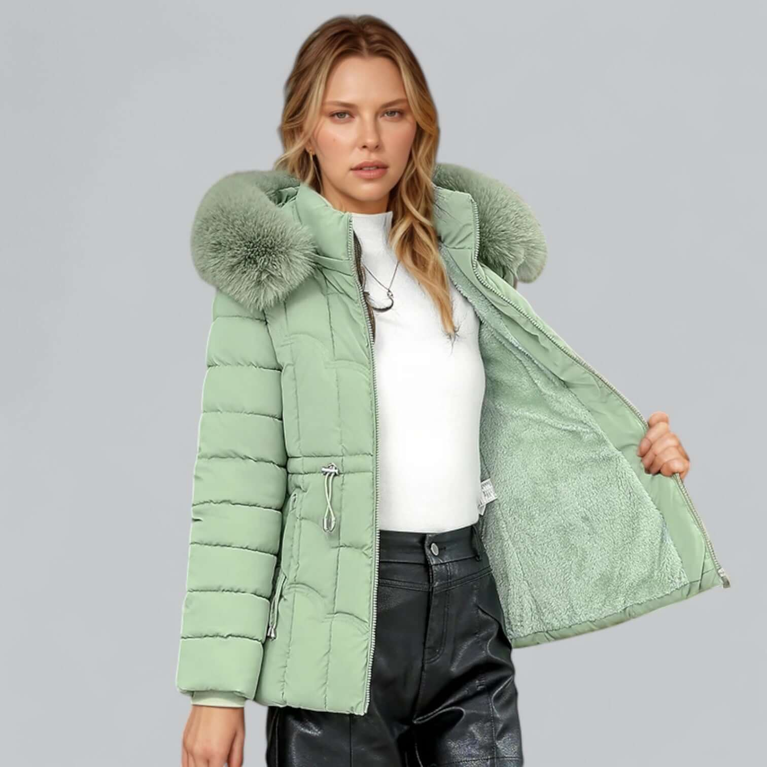 Women’s Parka Coat – Quilted Insulated – Tailored Fit – Faux Fur Hood – Mid Length
