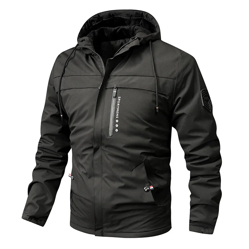 Men’s Jacket – Regular Fit – Windproof Water-Resistant – Fleece Hood – Zipped Pockets