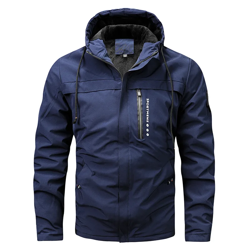 Men’s Jacket – Regular Fit – Windproof Water-Resistant – Fleece Hood – Zipped Pockets
