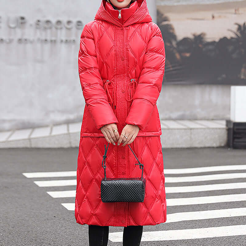 Women’s Padded Jacket – Quilted Knee Length – Relaxed Fit – Hooded – Water Resistant