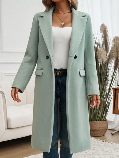 Women’s Coat – Tailored Fit – Wool Feel – Double Breasted – Full Length Lapel Style