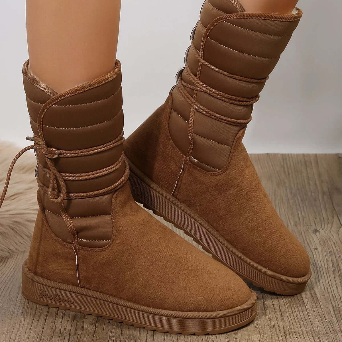 Women’s Mid-Calf Boots – Quilted Shaft – Lace-Up – Soft Touch – Flat Grip Sole