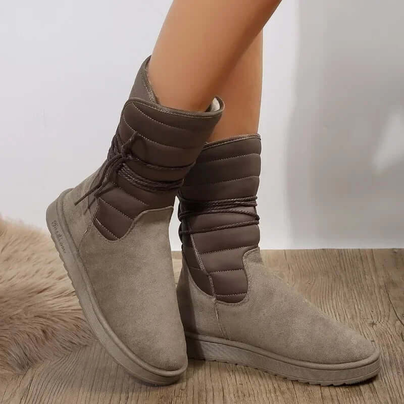 Women’s Mid-Calf Boots – Quilted Shaft – Lace-Up – Soft Touch – Flat Grip Sole