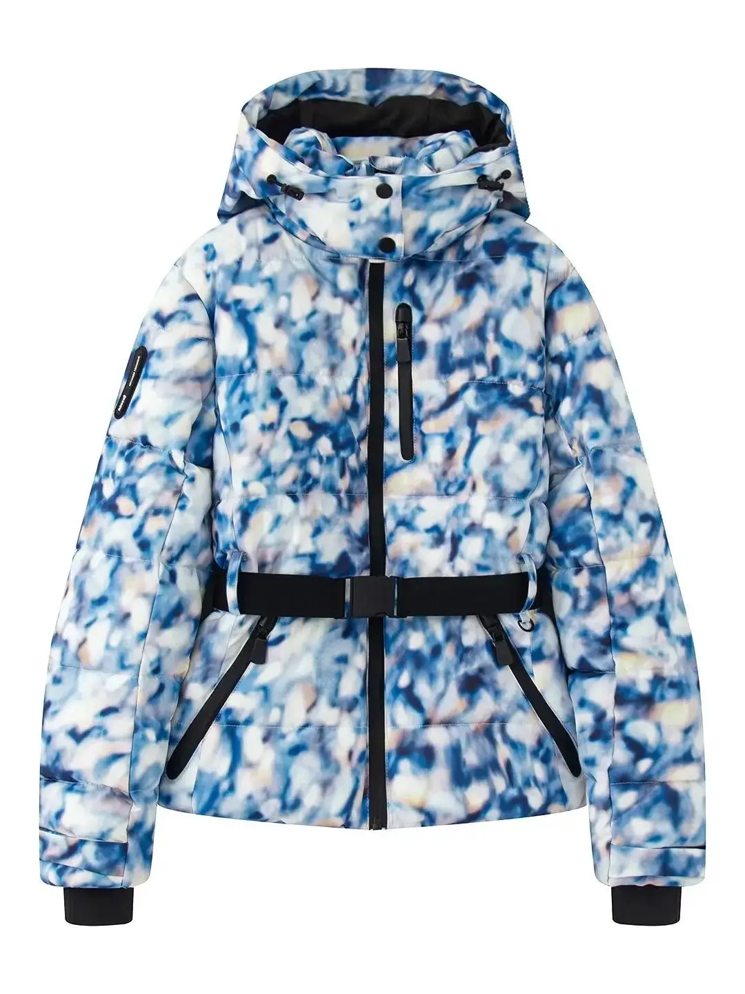 Women’s Ski Jacket – Quilted Puffer – Waterproof – Belted Waist – Hood