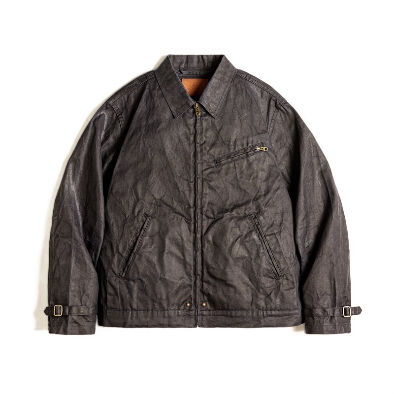 Men’s Jacket – Slim Fit – Oil-Waxed Canvas – Zipper Front – Lapel Collar – Multi Pocket