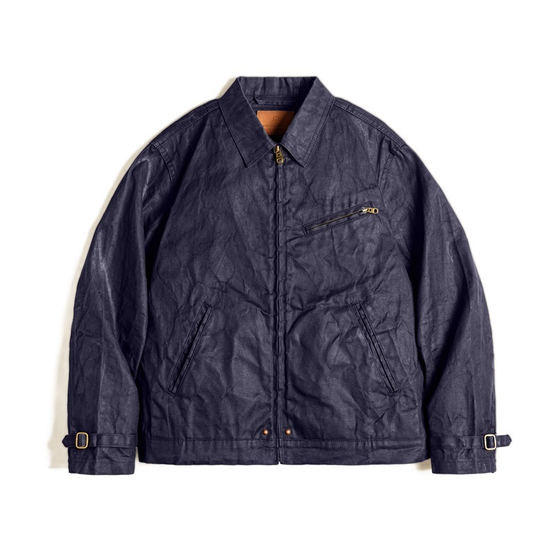 Men’s Jacket – Slim Fit – Oil-Waxed Canvas – Zipper Front – Lapel Collar – Multi Pocket